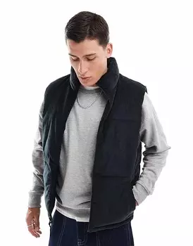 Черный двусторонний жилет-пуховик свободного кроя из нейлона и вельвета Hollister