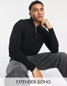 Черный джемпер из овечьей шерсти с молнией до половины ASOS DESIGN