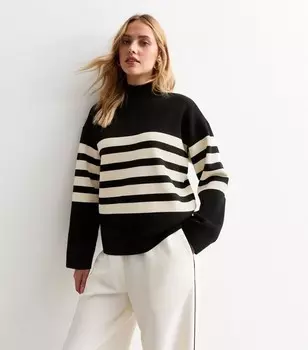 Черный джемпер компактной вязки в полоску New Look, черный