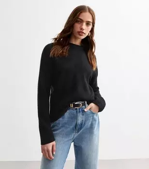 Черный джемпер мягкой вязки с круглым вырезом New Look, черный