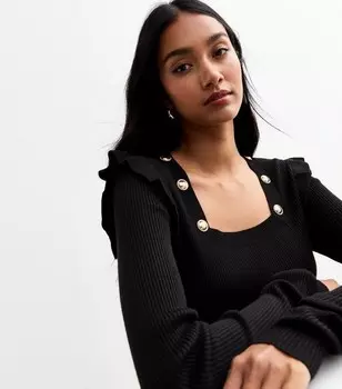 Черный джемпер на пуговицах с оборками Cameo Rose Cameo Rose, черный