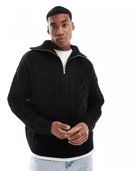 Черный джемпер объемной вязки из смесовой шерсти с застежкой-молнией ASOS DESIGN