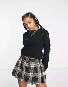 Черный джемпер открытой вязки Stradivarius