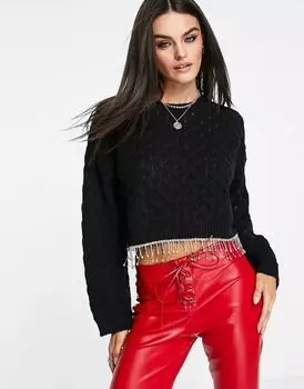 Черный джемпер с декоративным подолом ASOS