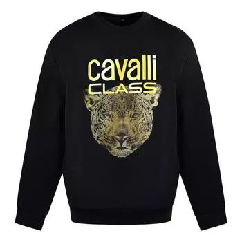Черный джемпер с леопардовым логотипом Roberto Cavalli, черный