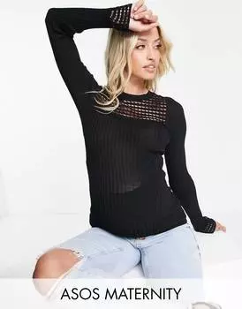 Черный джемпер с открытой кокеткой ASOS DESIGN для беременных