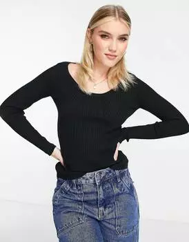 Черный джемпер с овальным вырезом и резинкой на груди ASOS DESIGN