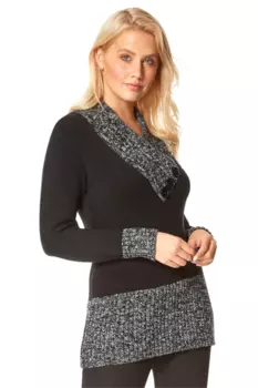 Черный джемпер с V-образным вырезом и пуговицами Roman, удлиненный джемпер