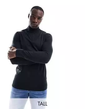 Черный джемпер с воротником-воронкой и застежкой-воронкой из мягкой ткани Threadbare Tall