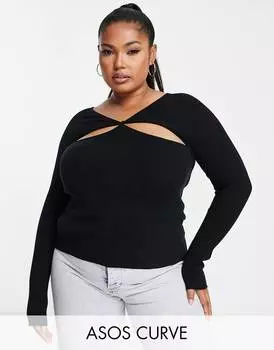 Черный джемпер с вырезами и узлом спереди ASOS DESIGN Curve