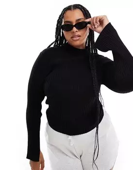 Черный джемпер с высоким воротником и разрезными рукавами Threadbare Plus