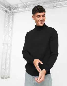Черный джемпер средней плотности из хлопка с высоким воротником ASOS DESIGN