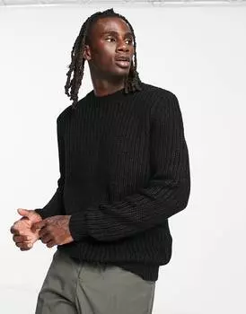 Черный джемпер в рубчик с круглым вырезом ASOS DESIGN