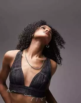 Черный джинсовый бралетт-бралет с необработанными краями Topshop