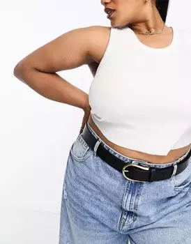 Черный джинсовый ремень на талию и бедра ASOS DESIGN Curve с пряжкой в форме полумесяца