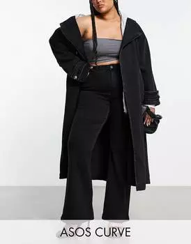 Черный джинсовый тренч оверсайз ASOS DESIGN Curve