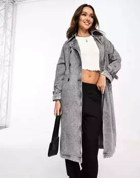 Черный джинсовый тренч Stradivarius