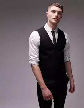 Черный фактурный костюмный жилет Topman