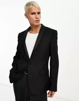 Черный фактурный пиджак скинни ASOS DESIGN