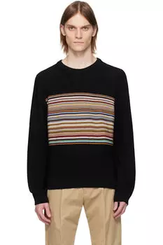 Черный фирменный полосатый шерстяной свитер Paul Smith