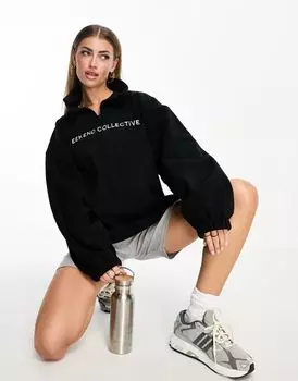 Черный флис борг на молнии с логотипом ASOS DESIGN Weekend Collective