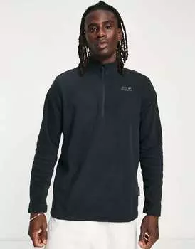 Черный флисовый флис с молнией 1/4 Jack Wolfskin Taunus