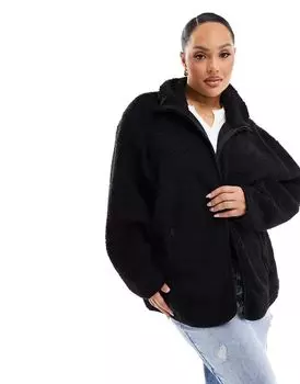 Черный флисовый свитшот на молнии в стиле Тедди ASOS DESIGN Curve