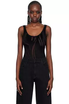 Черный флокированный боди Mugler