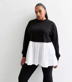 Черный гибридный топ из хлопковой смеси Curves New Look, черный