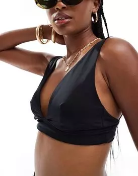 Черный гладкий бикини с глубоким вырезом ASOS DESIGN Maya