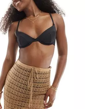 Черный гладкий бикини-топ на косточках ASOS Maya