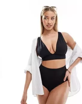 Черный гладкий бикини-топ с глубоким вырезом ASOS Bigger Bust Maya Mix and Match