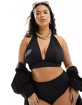 Черный гладкий лиф бикини с бретельками ASOS DESIGN Curve Maya