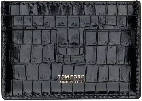 Черный глянцевый крокодиловый футляр для карт TOM FORD