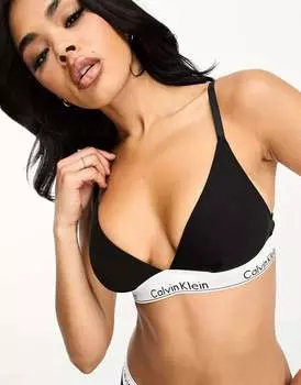 Черный хлопковый бюстгальтер без подкладки с треугольными чашками Calvin Klein Modern