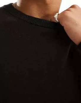 Черный хлопковый джемпер с круглым вырезом Threadbare Tall