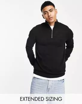 Черный хлопковый джемпер средней плотности на молнии ASOS DESIGN
