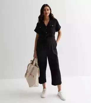 Черный хлопковый комбинезон с поясом и короткими рукавами для беременных New Look, черный