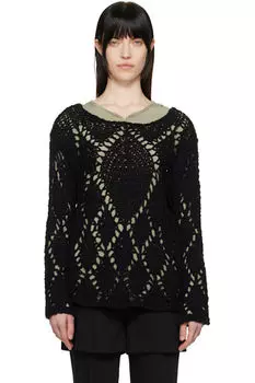 Черный хлопковый свитер-пуловер с узором «аргайл» OPEN YY