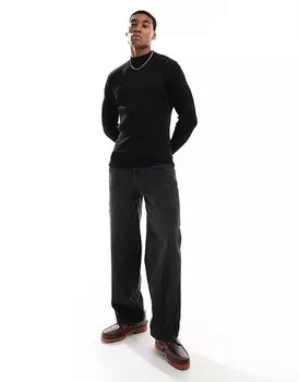 Черный хлопковый свитер в рубчик Brave Soul с воротником стойкой