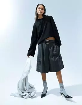 Черный хлопковый топ с длинными рукавами и подплечниками ASOS DESIGN