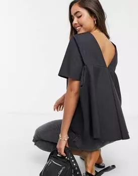 Черный хлопковый топ с короткими рукавами и складками на спине ASOS DESIGN