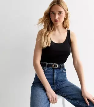 Черный хлопковый топ с круглым вырезом New Look, черный