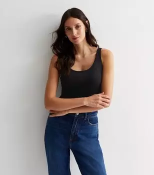 Черный хлопковый топ с круглым вырезом New Look, черный