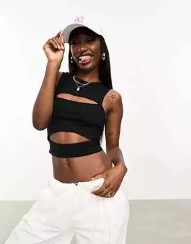 Черный хлопковый укороченный топ с разрезами-борцами ASOS