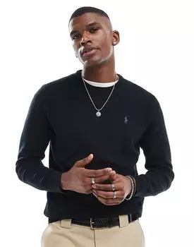 Черный хлопковый вязаный свитер Polo Ralph Lauren с логотипом бренда в тон