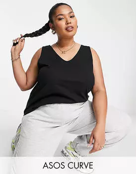 Черный хлопковый жилет с овальным воротником ASOS DESIGN Curve - ЧЕРНЫЙ