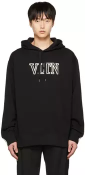 Черный худи с нашивкой и вышивкой Valentino