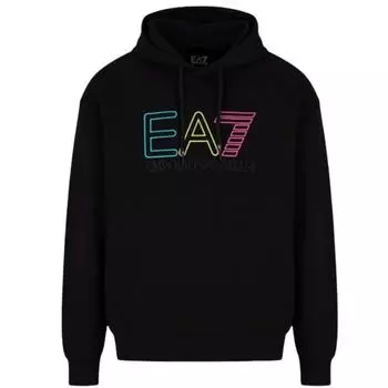 Черный худи с разноцветным логотипом бренда EA7, черный
