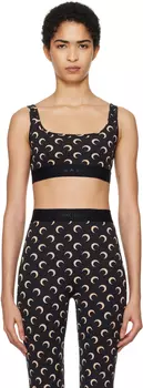 Черный и бежевый трикотажный спортивный бюстгальтер с принтом луны Marine Serre